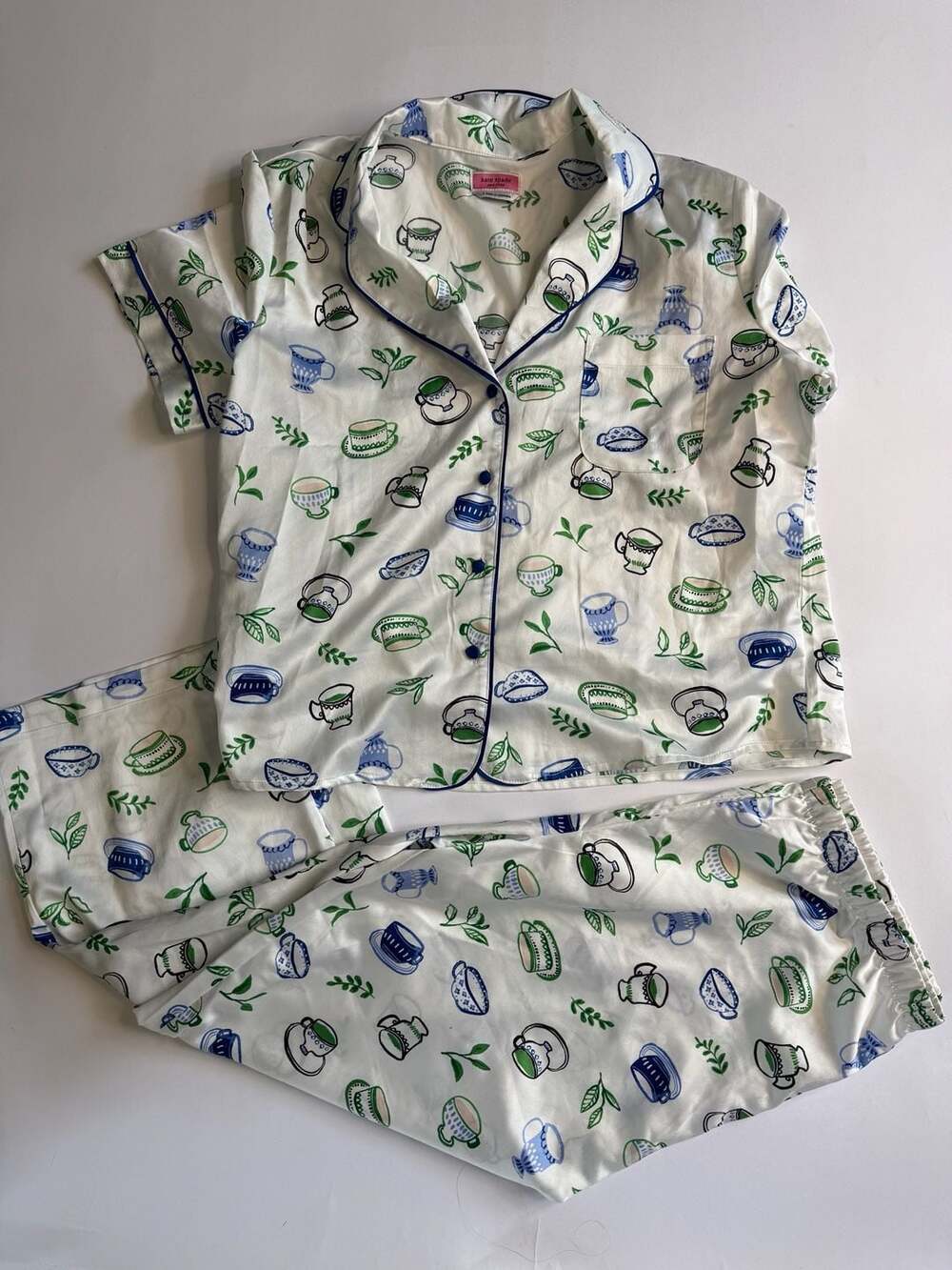 Kate Spade New York Teacup Print Satin Two-Piece Pajama Set